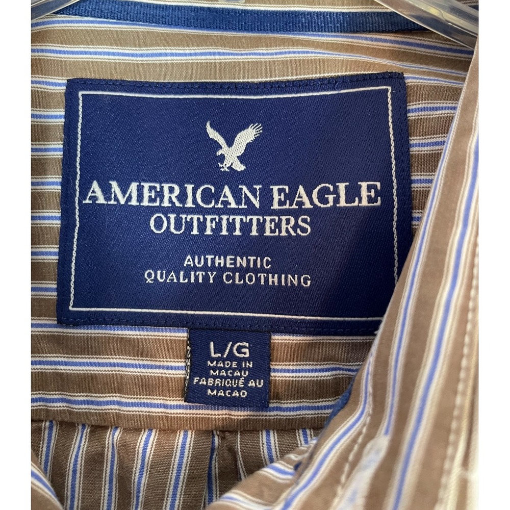 American Eagle Outfitters Men's Large Button Up Shirt Long Sleeve Brown Stripe